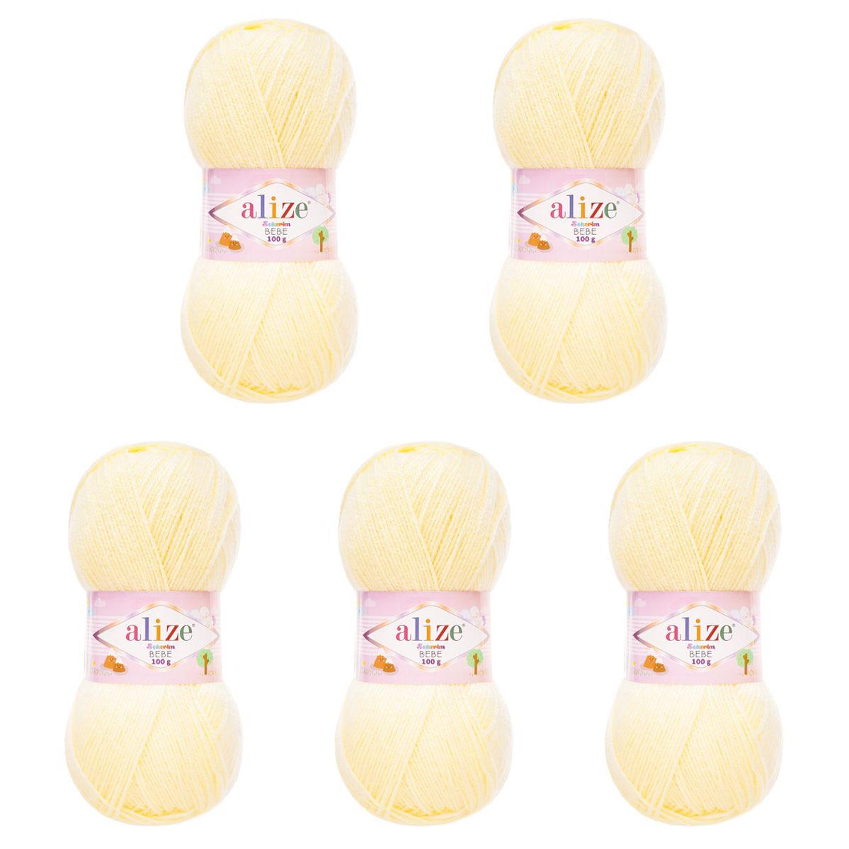 Пряжа для вязания Alize sekerim bebe 100 гр 320 м акрил для мягких игрушек 1 кремовый 5 мотков - фото 6