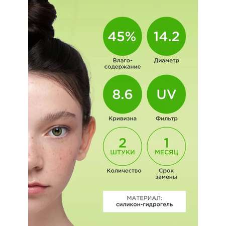 Контактные линзы ILLUSION geo magic green на 1 месяц -2.00/14.2/8.6 2 шт.