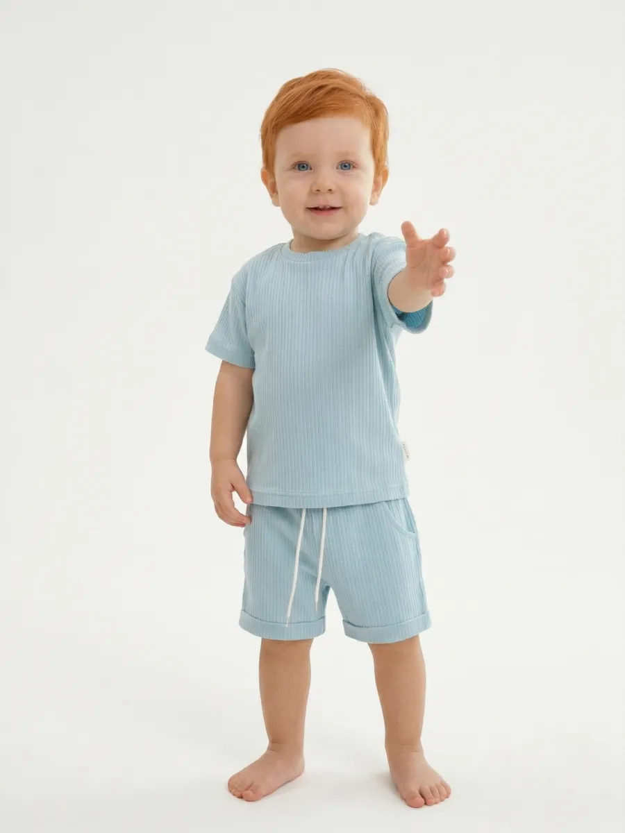 Костюм Супер Пупс кост/2пр/ажурриб/голубой - фото 1