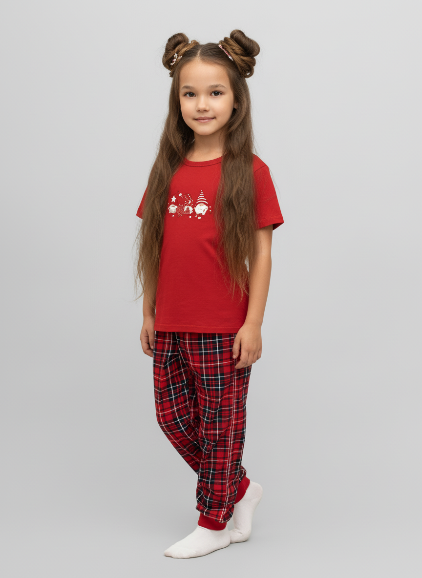 Пижама Утенок 827п красный клетка гномы - фото 1