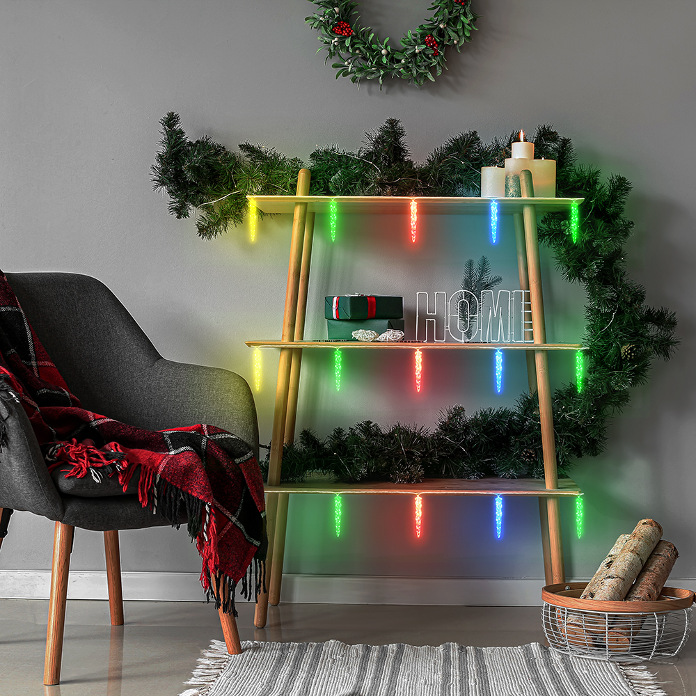 Электрогирлянда нить Vegas Сосульки 10 разноцветных LED ламп прозрачный провод мерцание 15 м - фото 2