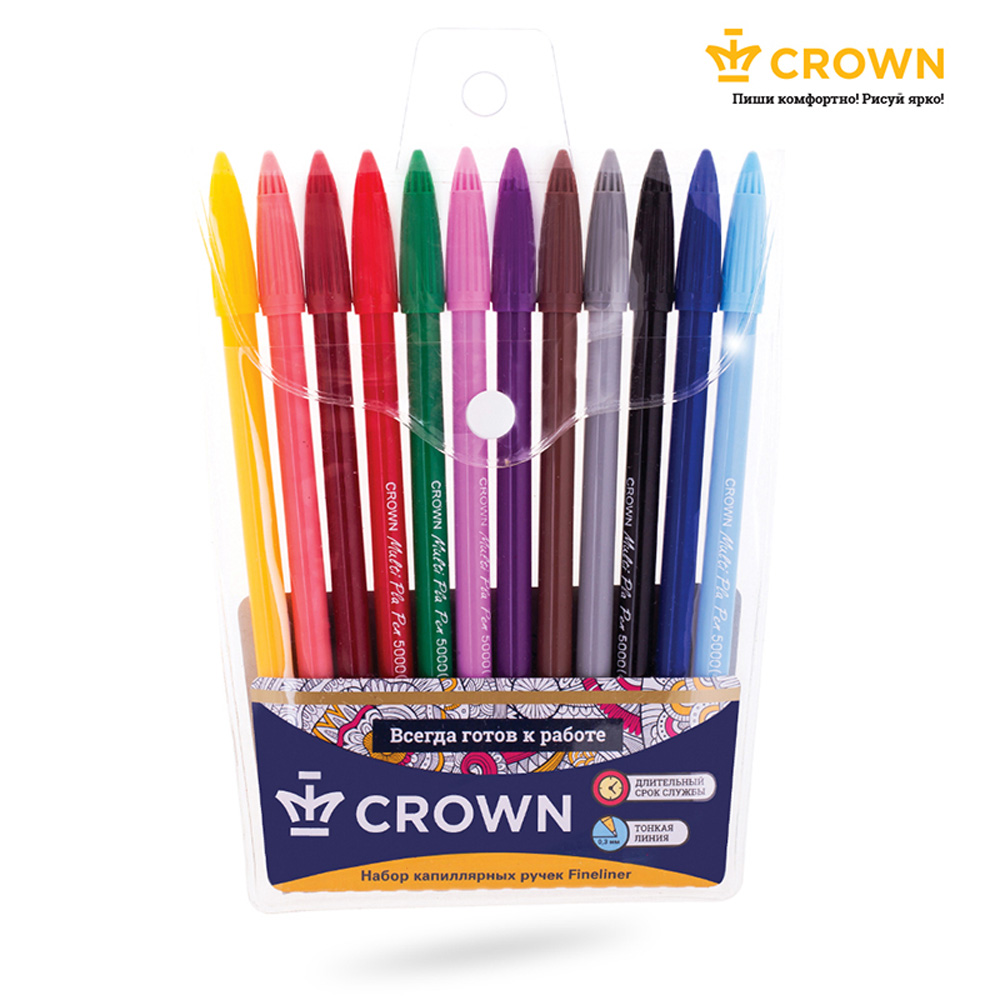 Ручка капиллярная CROWN 12 шт. - фото 1
