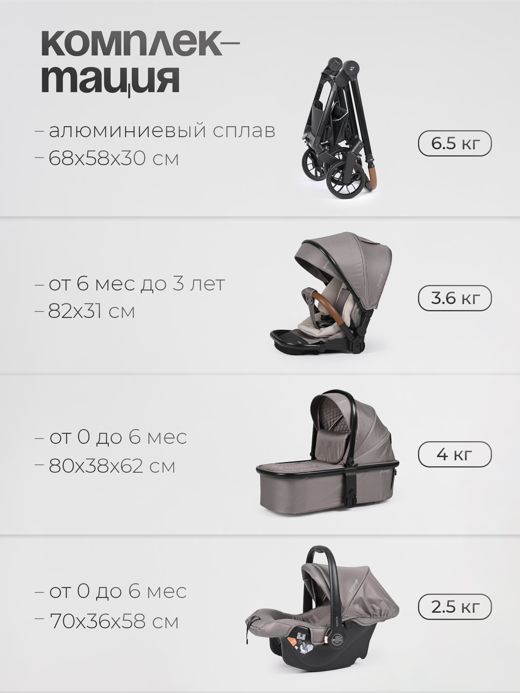 Коляска 3в1 Tomix Mirage серый - фото 20