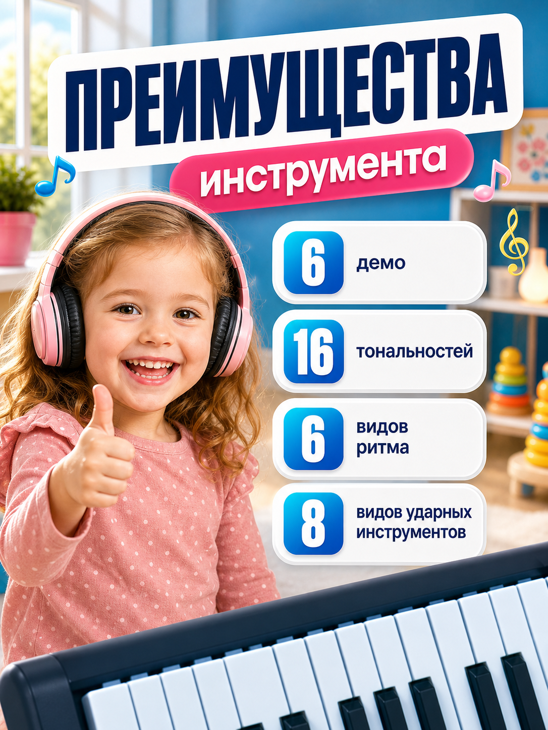 Игрушка музыкальная FAIRYMARY 61 клавиша Детский развивающий синтезатор, пианино - фото 3