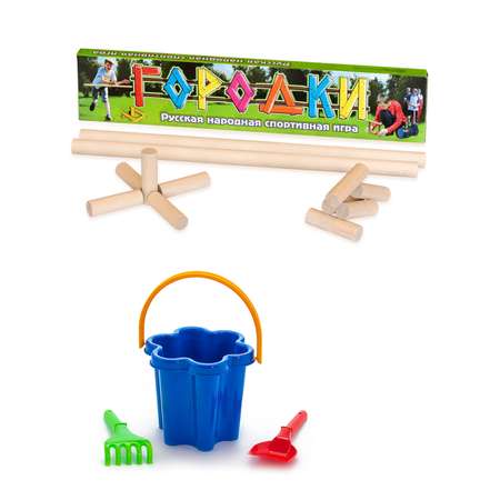 Набор игр ТЕБЕ ИГРУШКА Городки 60 см + цветок 3 в 1