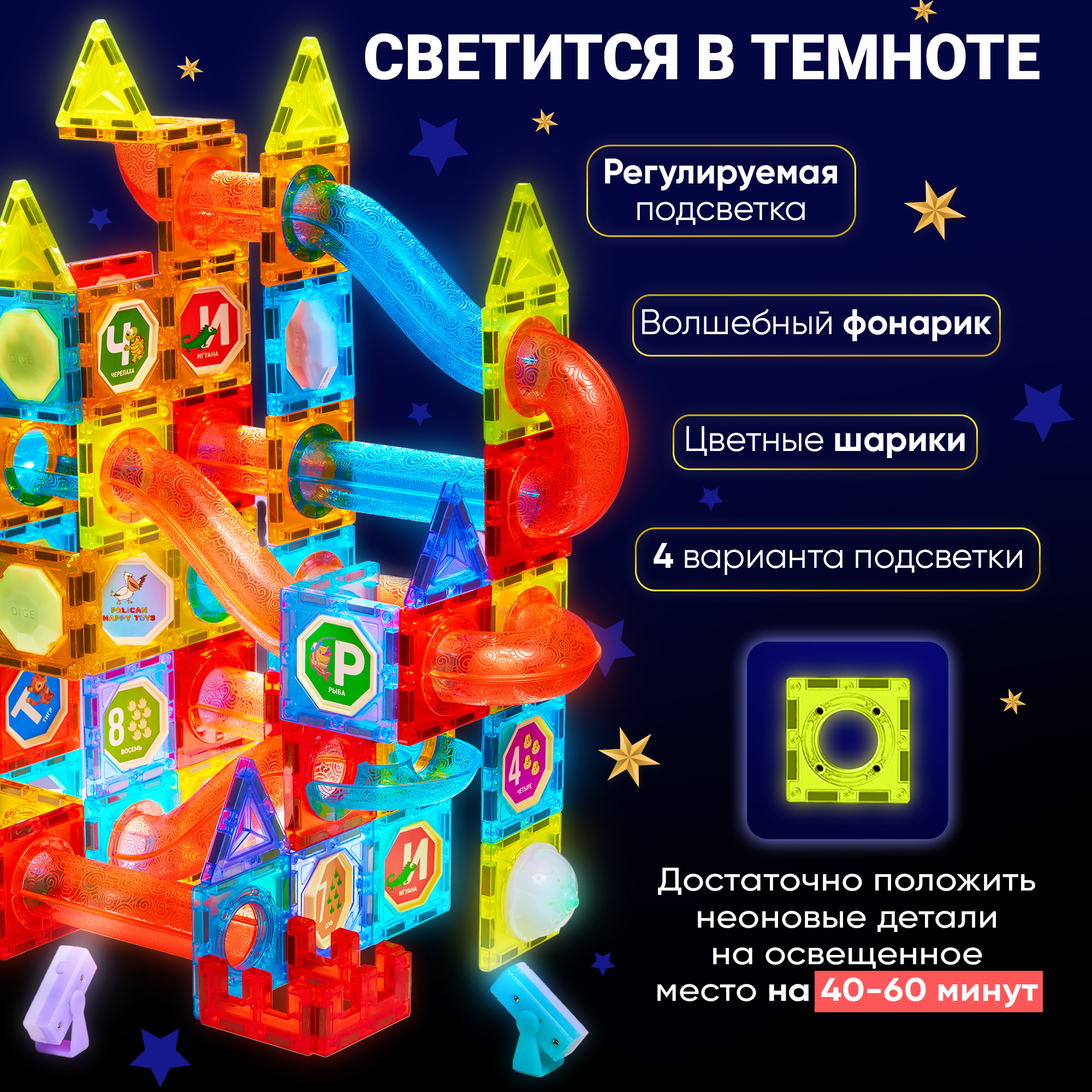 Конструктор PELICAN HAPPY TOYS Неоновый магнитный - фото 2
