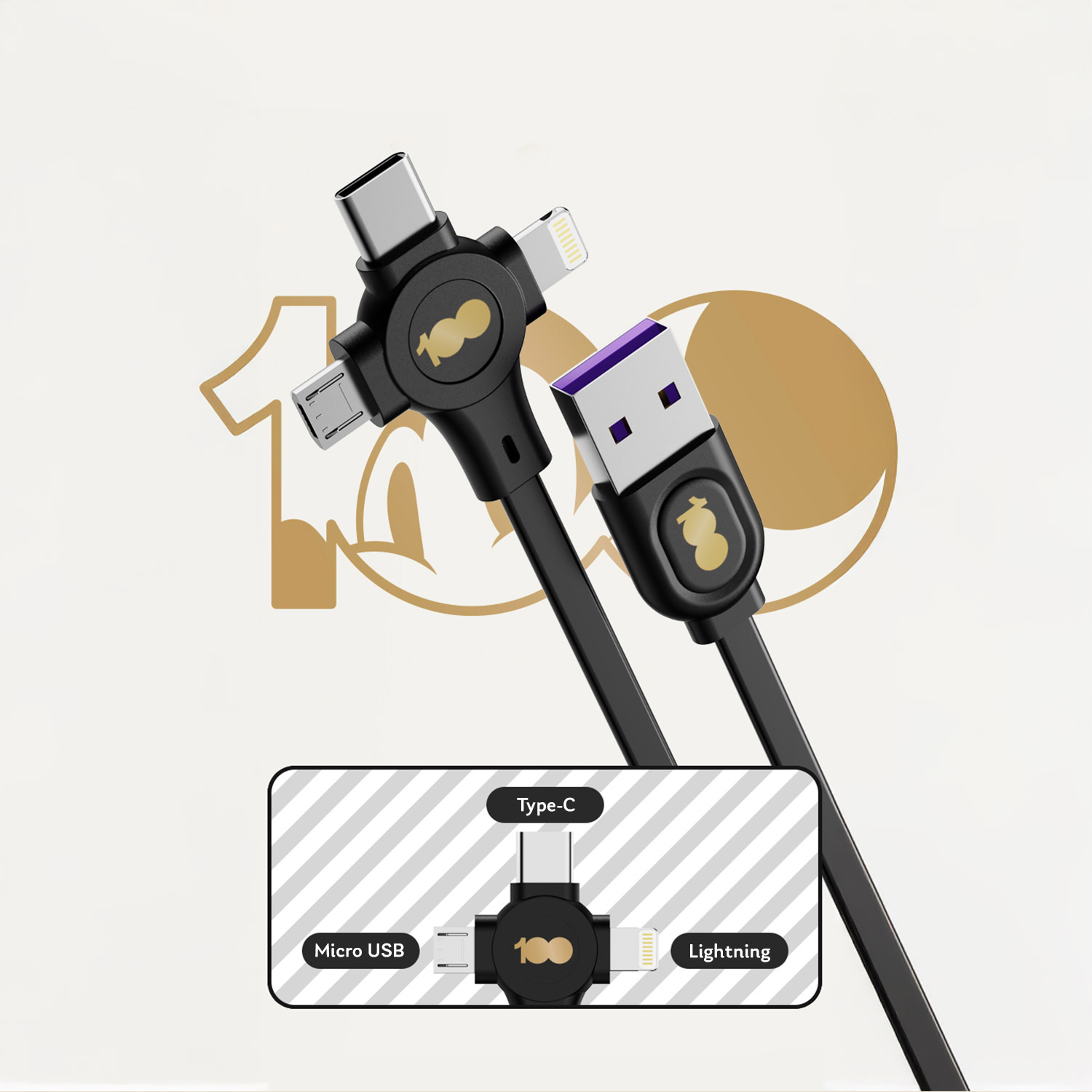 Зарядный кабель Disney выдвижной Юбилейный USB - Type-C, Micro USB, Lightning QS-C01 - фото 6