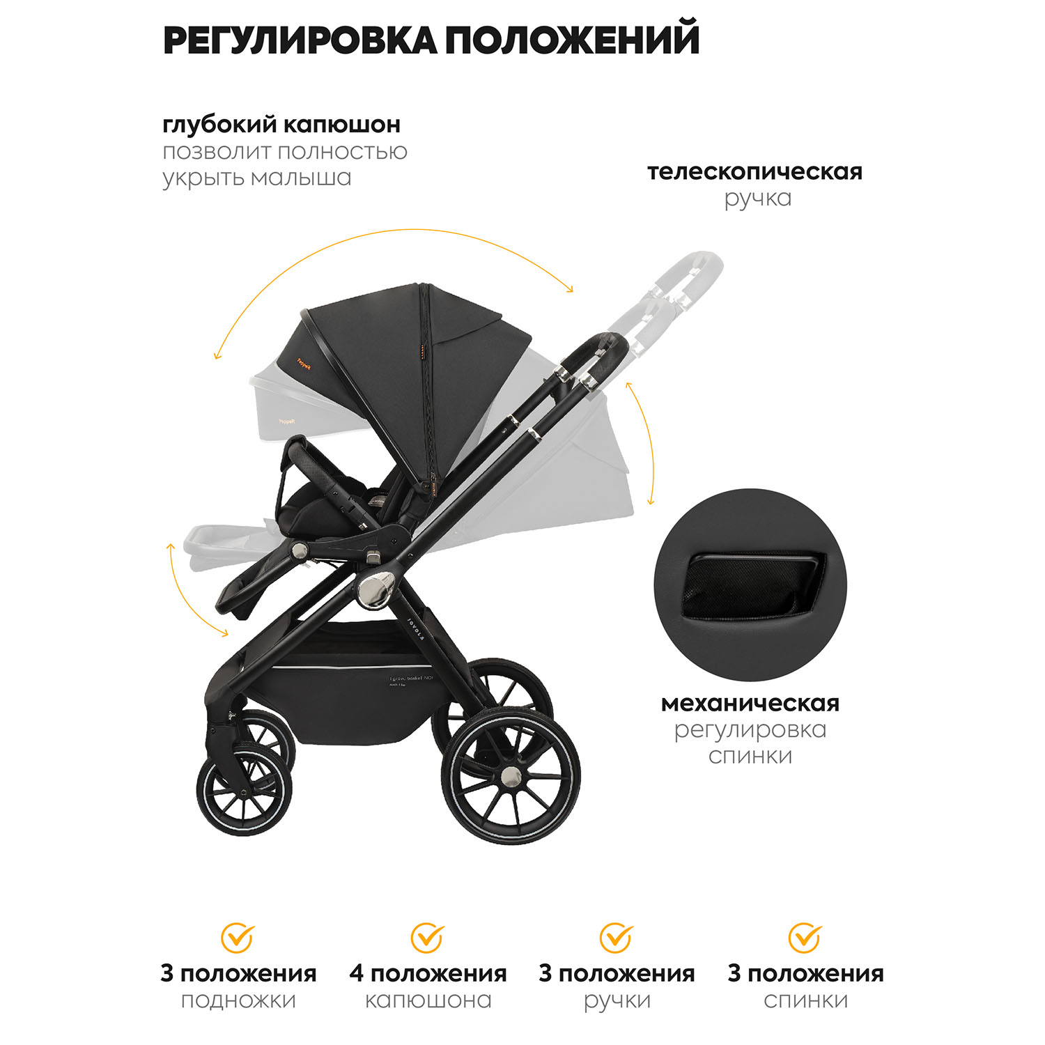 Коляска 2в1 JOVOLA Pepper черный - фото 6