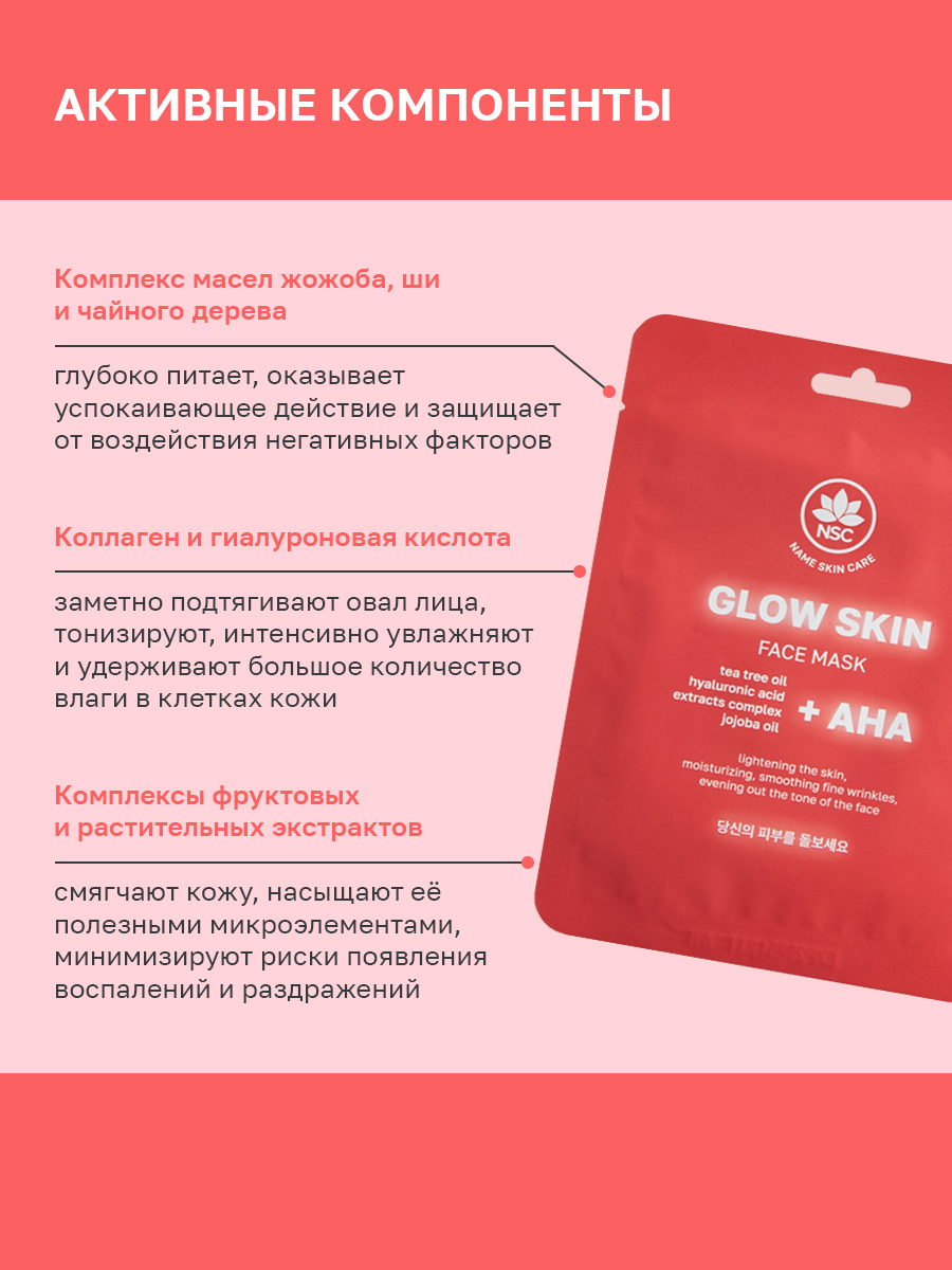 Маска тканевая NAME SKIN CARE пилинг с aha-кислотами 5 шт. - фото 2