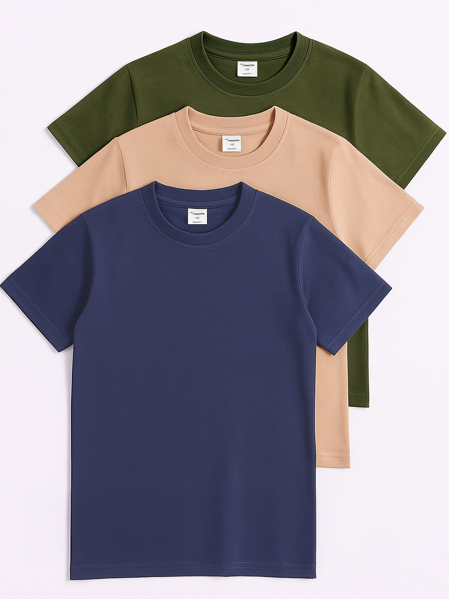Футболка 3 шт HappyFox HF5501N3джинс.хаки.песочный - фото 1