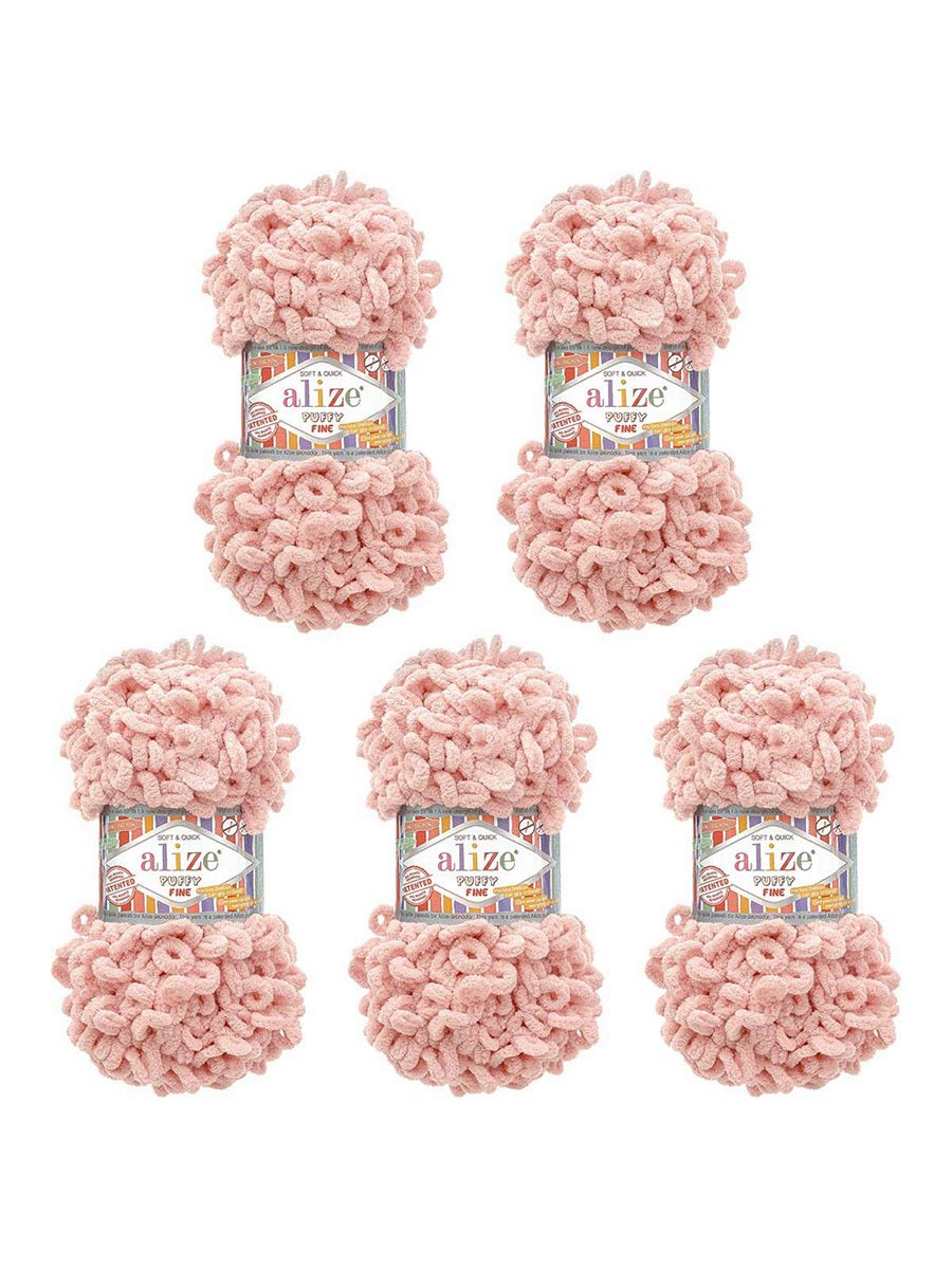 Пряжа для вязания Alize puffy fine 100 г 14.5 м микрополиэстер фантазийная мягкая 161 пудра 5 мотков - фото 6