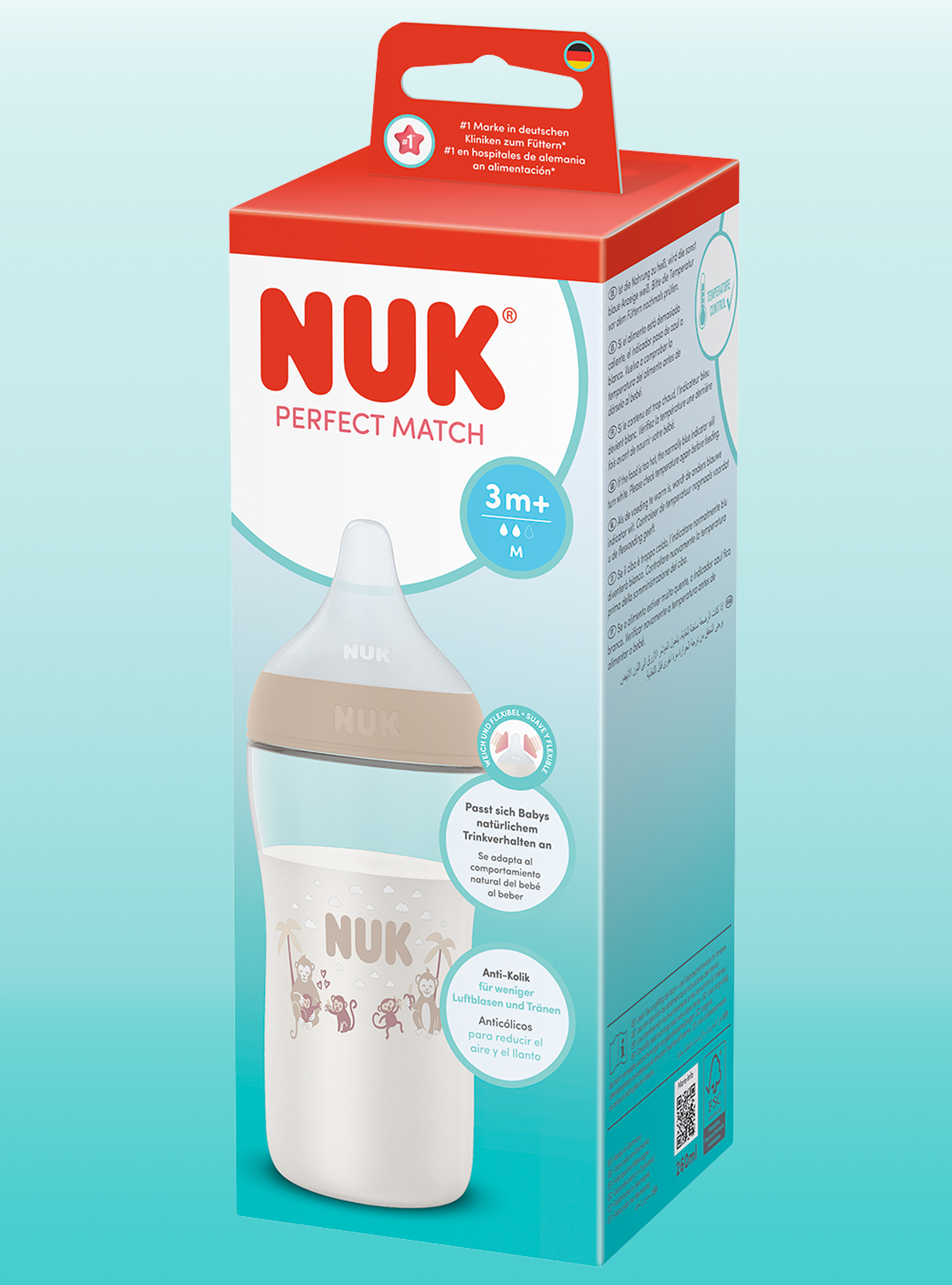 Изображение товара Бутылочка Nuk Perfect Match 260 мл с антиколиковой системой и индикатором температуры Изображение товара Бутылочка Nuk Perfect Match 260 мл с антиколиковой системой и индикатором температуры