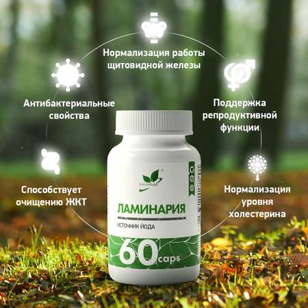 БАД Ламинария Келп 300 мкг NaturalSupp Для щитовидной железы, ускорения метаболизма и иммунитета 60 капсул
