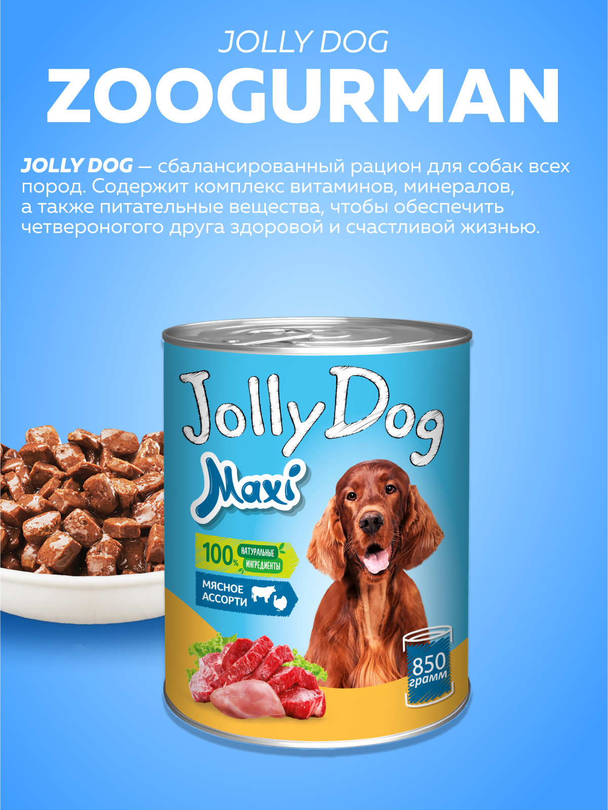 Корм влажный Зоогурман Jolly Dog Индейка с уткой 970 гр х 6 шт. - фото 2