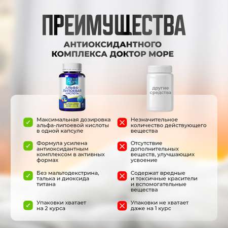 Альфа-липоевая кислота Доктор Море с витаминами С и Е для похудения, для красоты кожи, волос и ногтей, 60 капсул