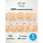 Пряжа для вязания Alize puffy 100 г 9 м микрополиэстер фантазийная плюшевая 742 ванильный 5 мотков