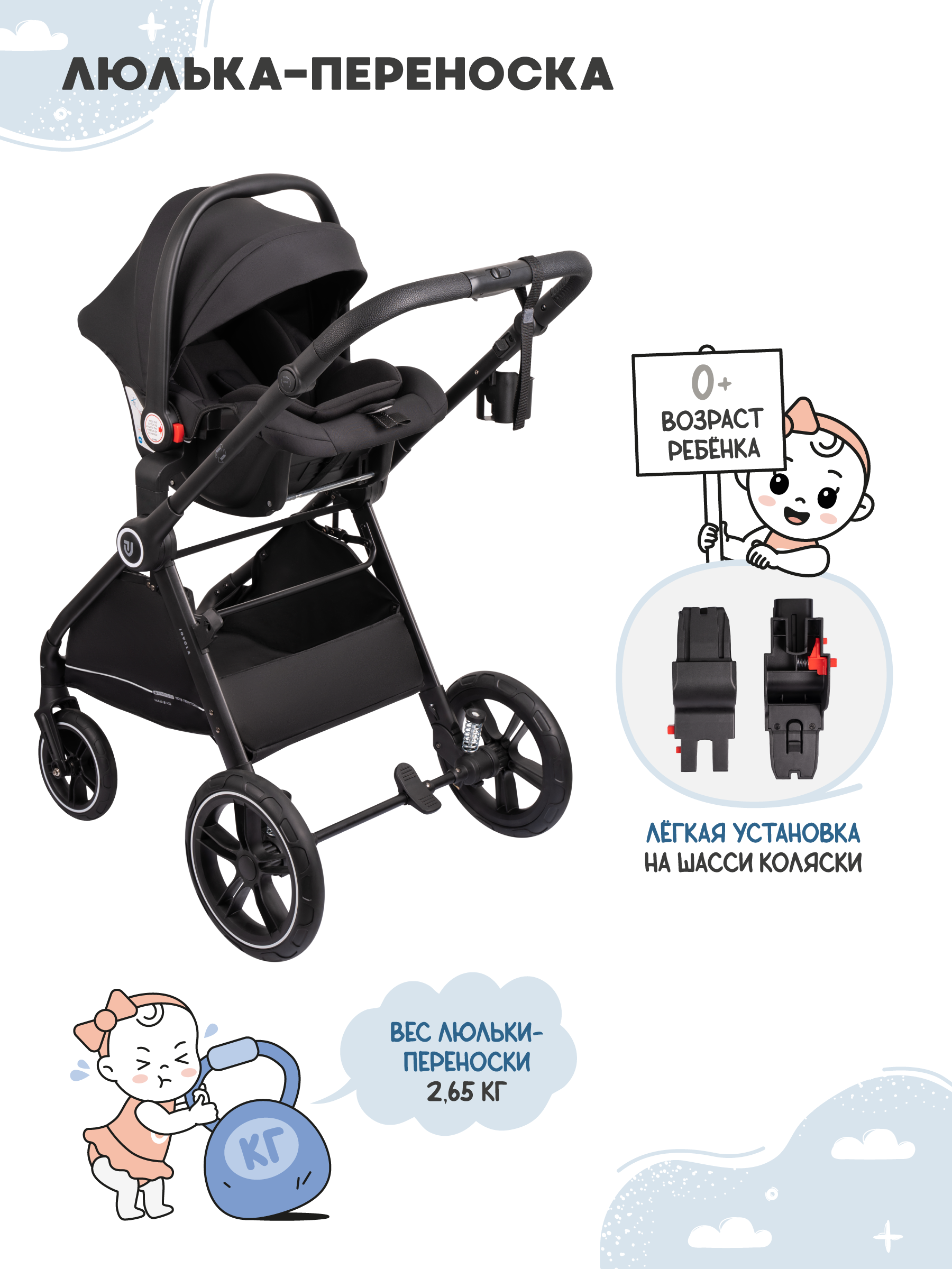 Коляска трансформер JOVOLA Truck, перекидная ручка черный - фото 6