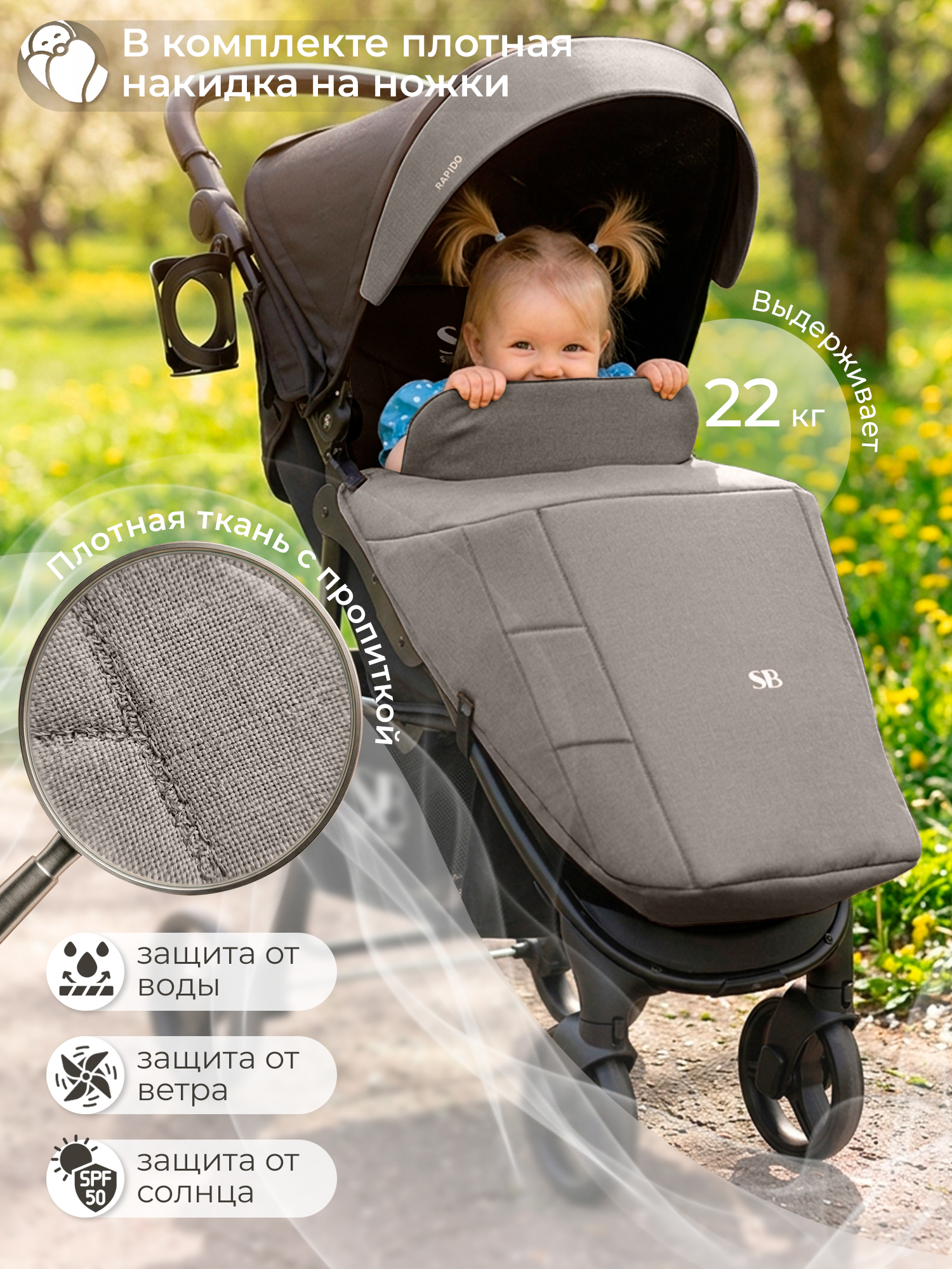 Коляска прогулочная Sweet Baby Rapido Dark Grey серый - фото 4