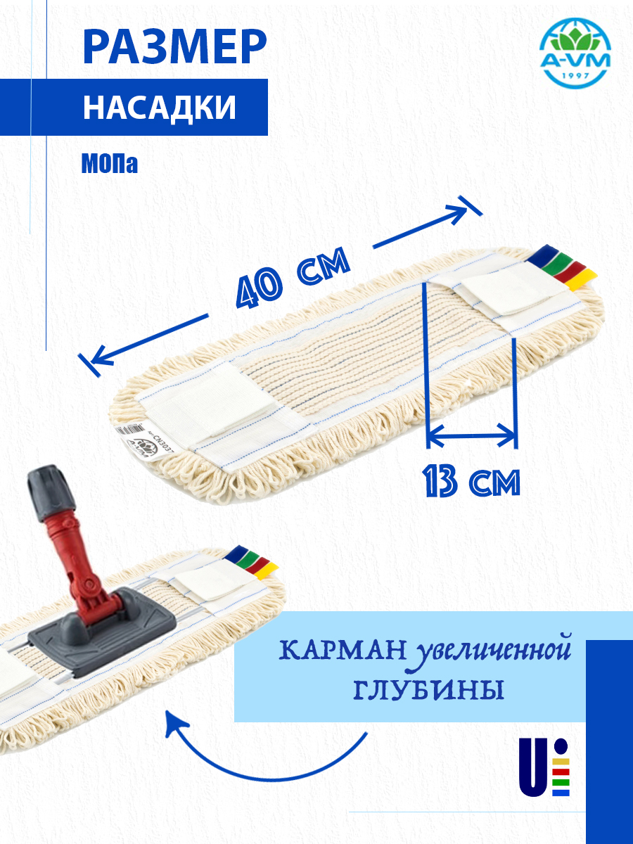 Сменная насадка для швабры A-VM МОП хлопок 40х13 см - фото 3