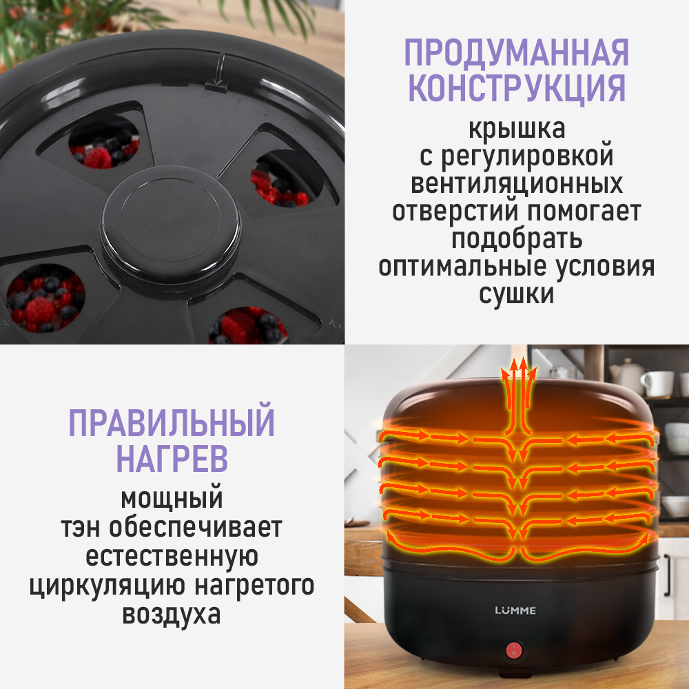 Сушилки для овощей и фруктов LUMME LFD-105PP 5 поддонов черный жемчуг - фото 2