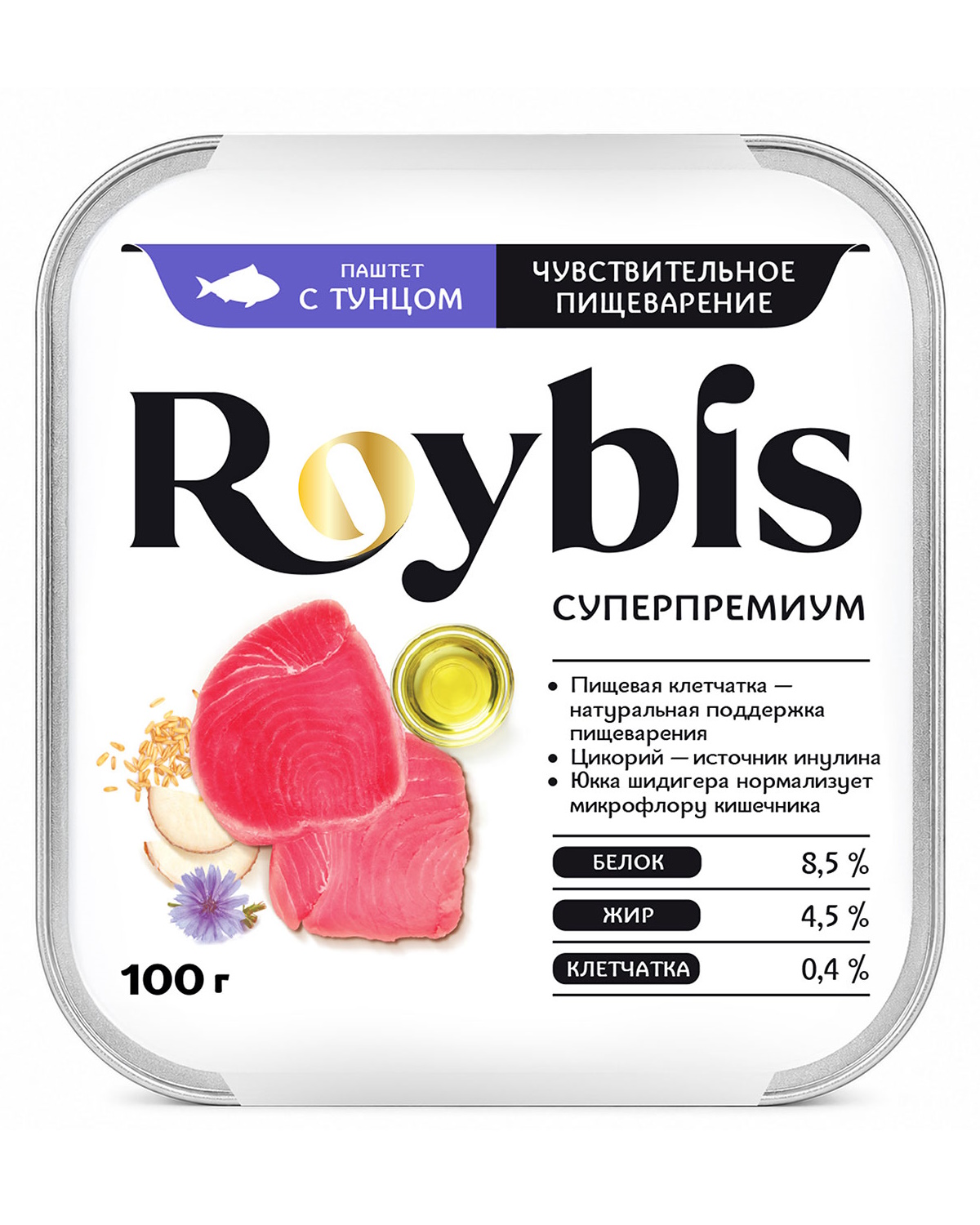Корм полнорационный для собак Roybis для чувствительного пищеварения паштет с тунцом консервированный 100г - фото 2