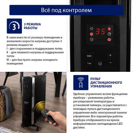 Обогреватель конвектор масляный радиатор STINGRAY ST-OH1001B черный жемчуг