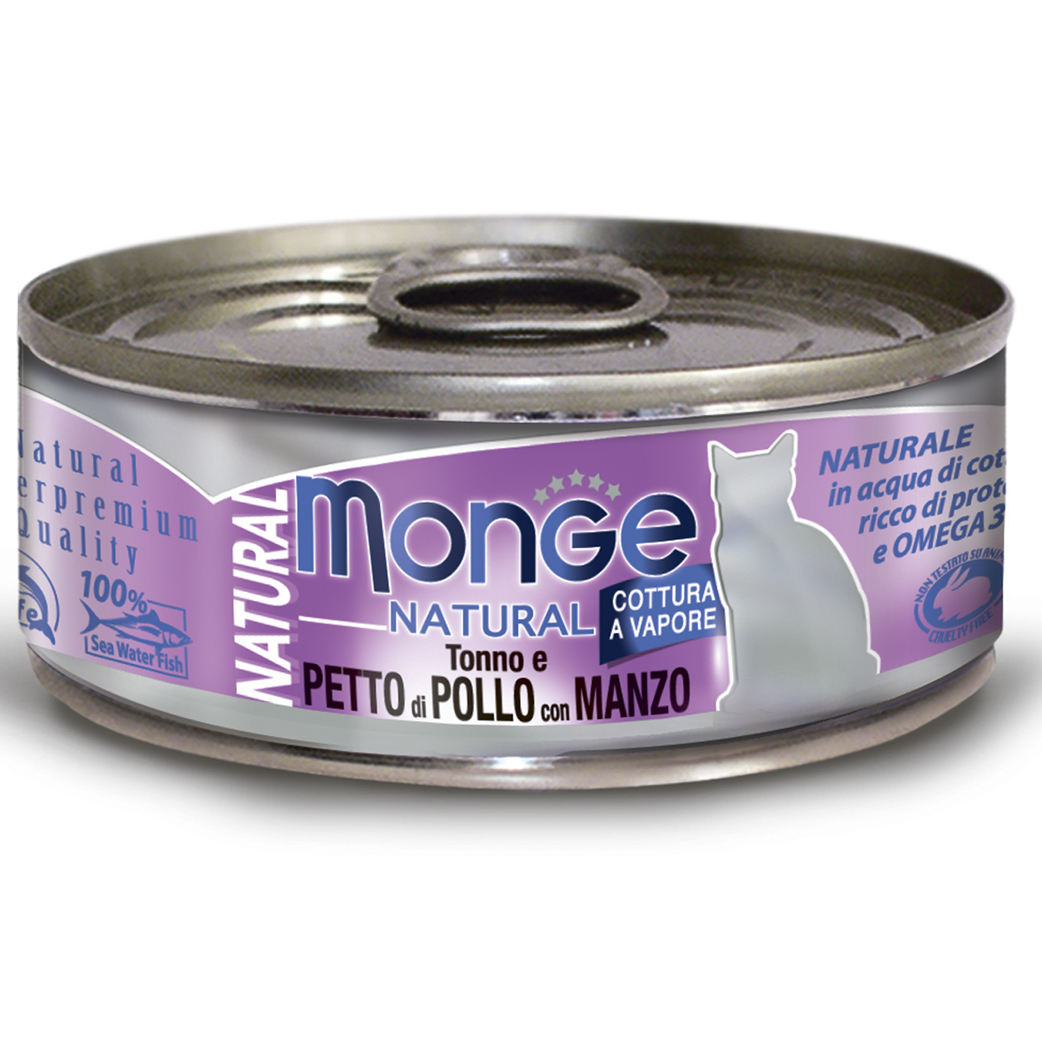 Корм влажный для кошек MONGE Natural 80г тунец с курицей и говядиной консервированный - фото 1