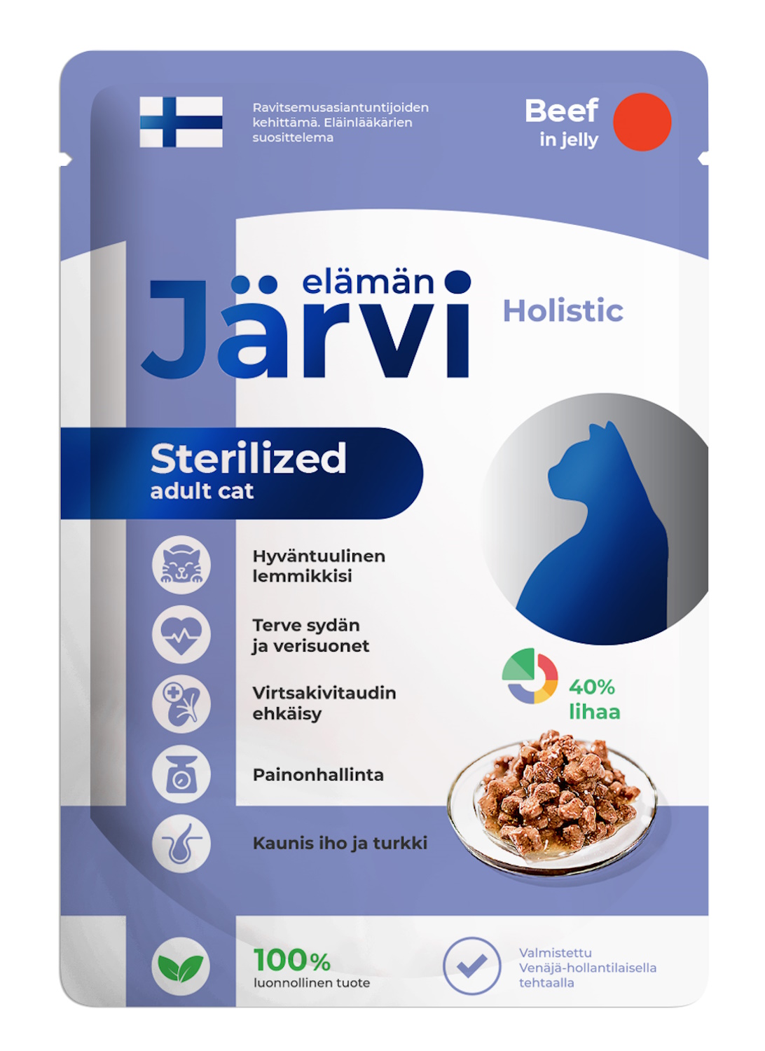 Корм для кошек Jarvi для стерилизованных кошек кусочки в желе говядина 85г пауч - фото 1