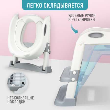 Детское мягкое сиденье Solmax на унитаз с ручками и ступеньками SM97101