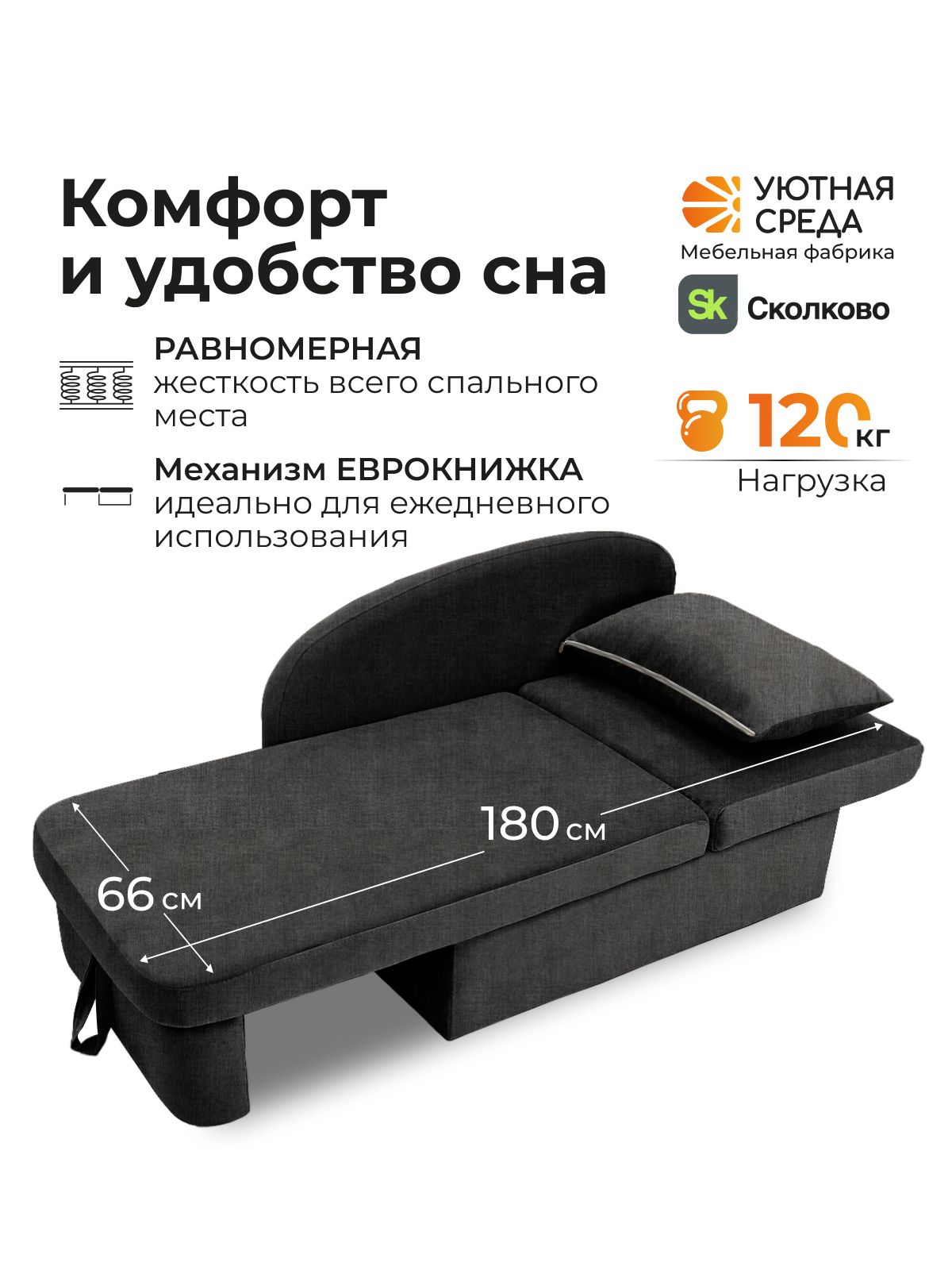 Диван Уютная среда рогожка графит правый черный - фото 5