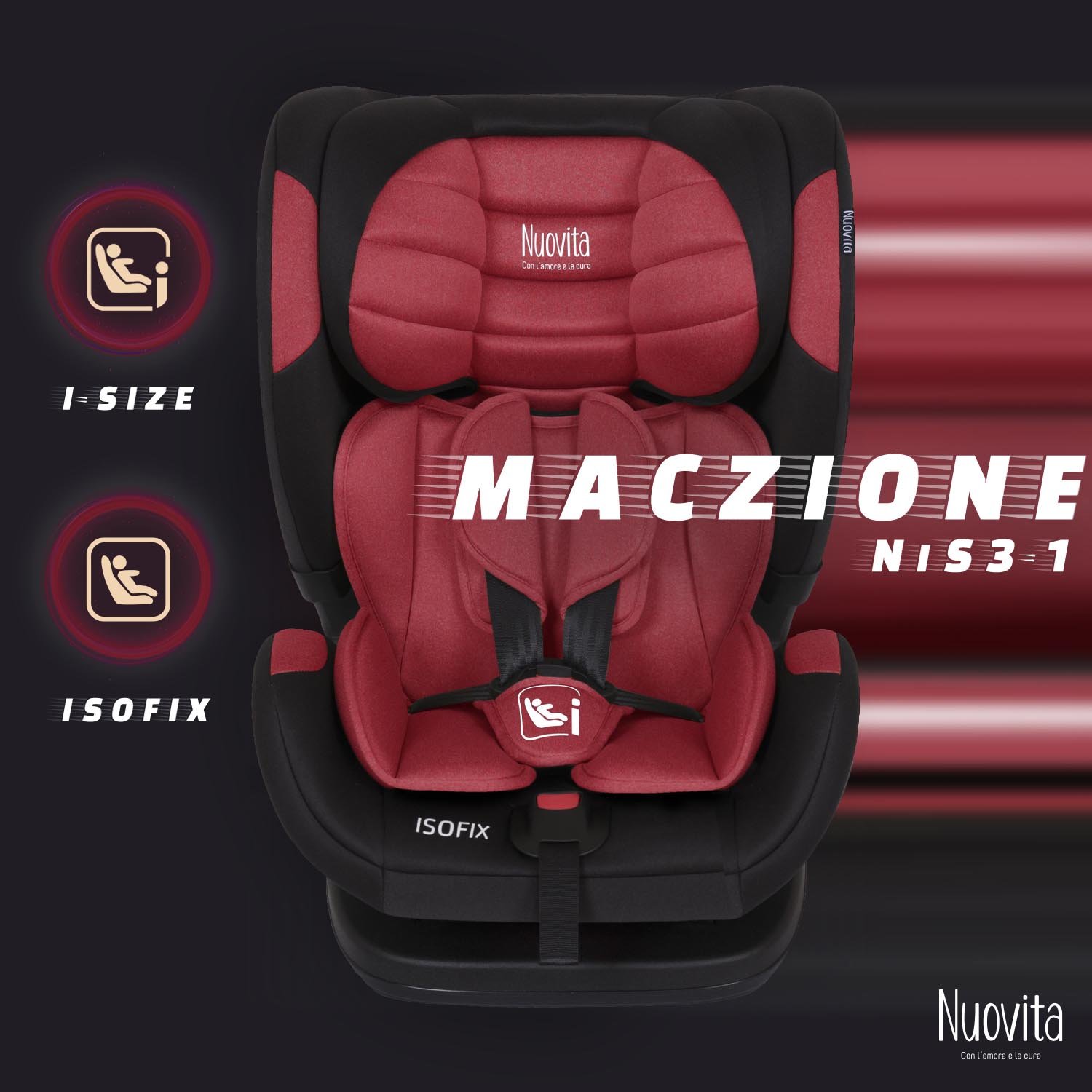 Автокресло Nuovita Maczione NiS3-1 Isofix 1/2/3 (9-36 кг) красный - фото 1