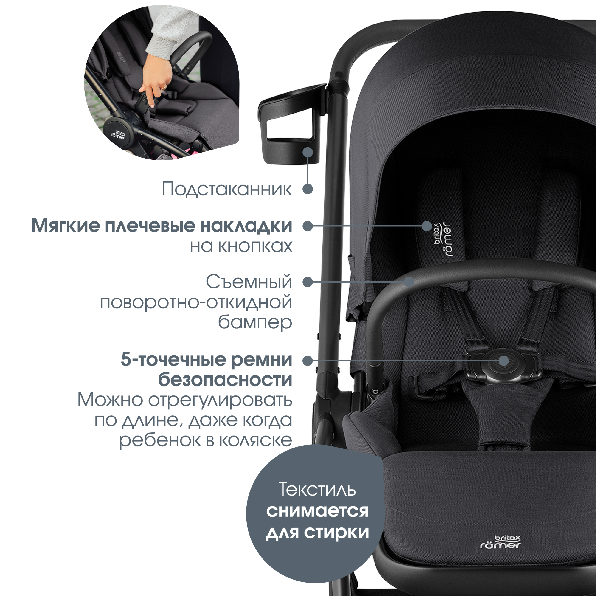 Коляска прогулочная Britax Roemer Rio Style Carbon Black 0+ черный - фото 9