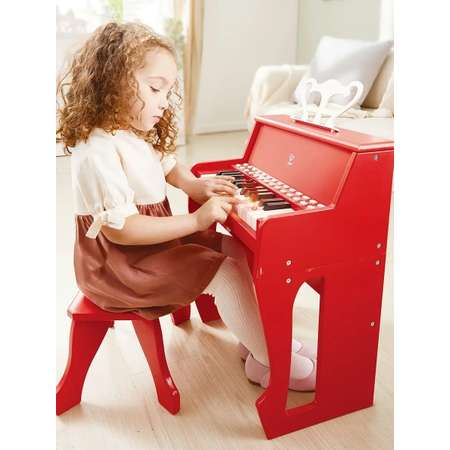 Игрушка музыкальная Hape Пианино красный с табуреткой пианино
