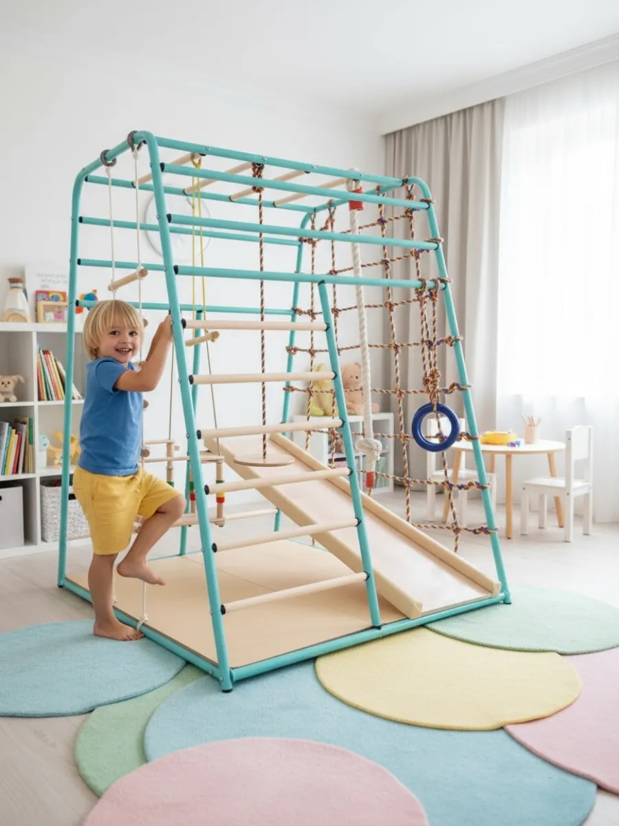 Детский спортивный комплекс Perfetto Sport Весёлый малыш next фисташковый горка мягкий бортик - фото 1