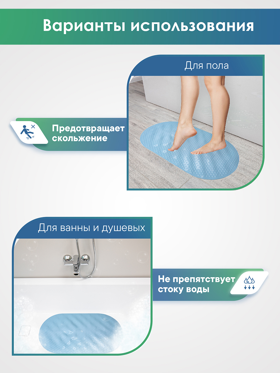 Коврик для ванной VILINA голубой 0.38 x 0.68 см 1 шт. - фото 7