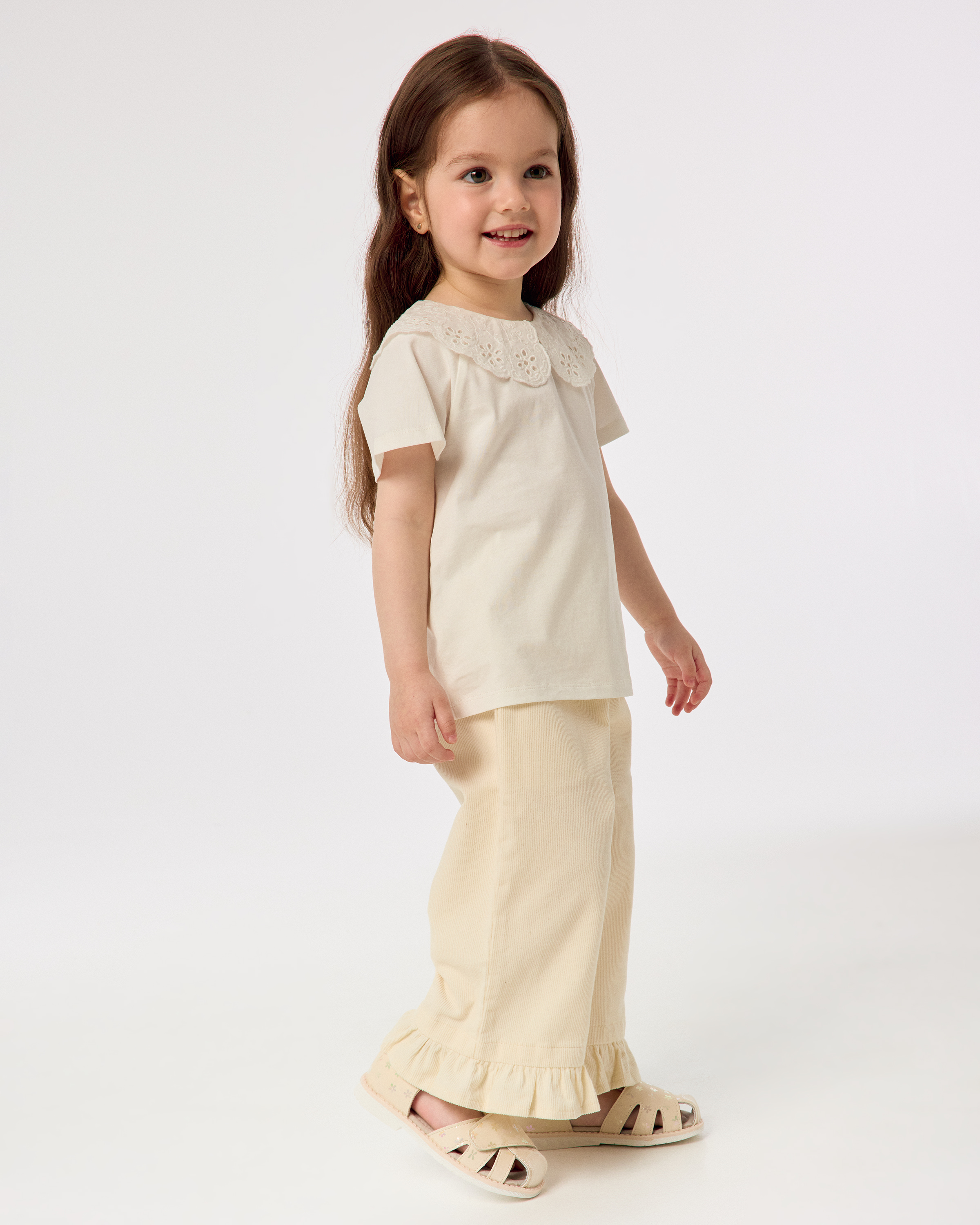 Изображение товара Детские брюки BabyGo 80 молочные вельветовые для девочки с оборками