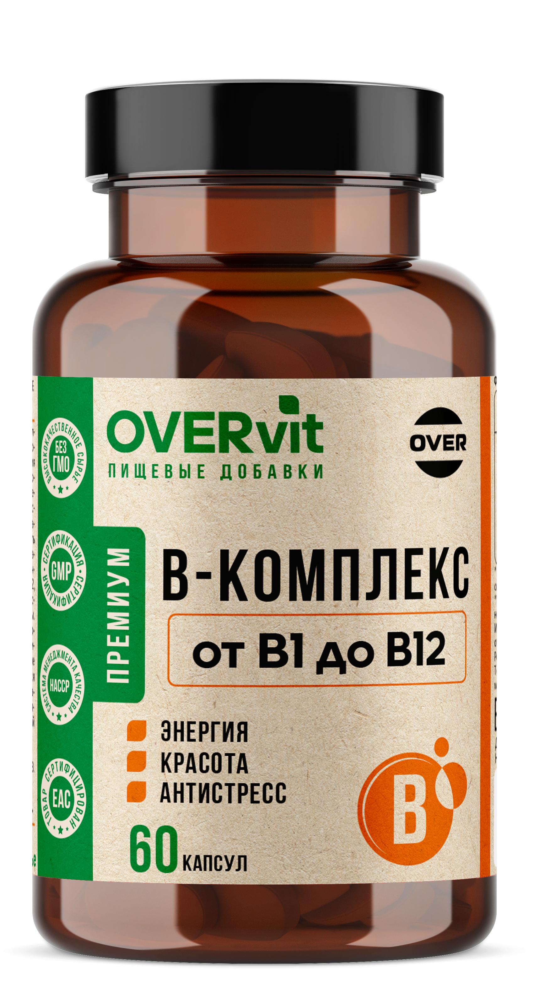 В-комплекс OVER БАД для женщин и мужчин витамины группы В 60 капсул - фото 1