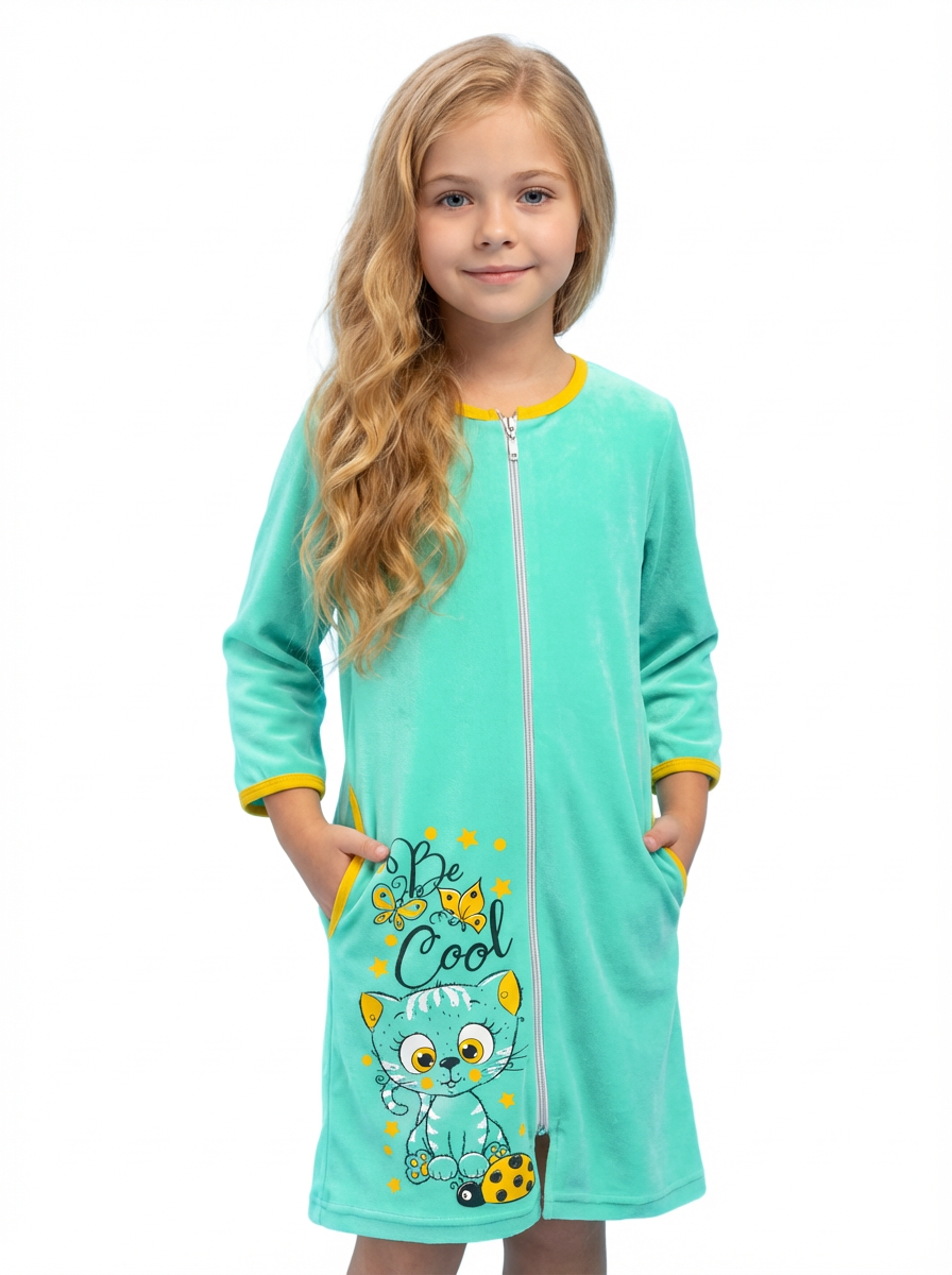 Изображение товара Халат TOTEMFOX 140 Хлопковый велюр для девочки с молнией