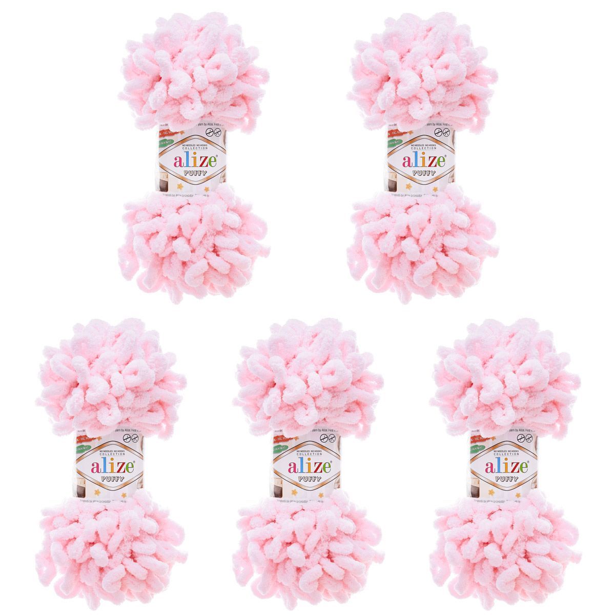 Пряжа для вязания Alize puffy 100 г 9 м микрополиэстер фантазийная плюшевая 31 св.розовый 5 мотков - фото 3