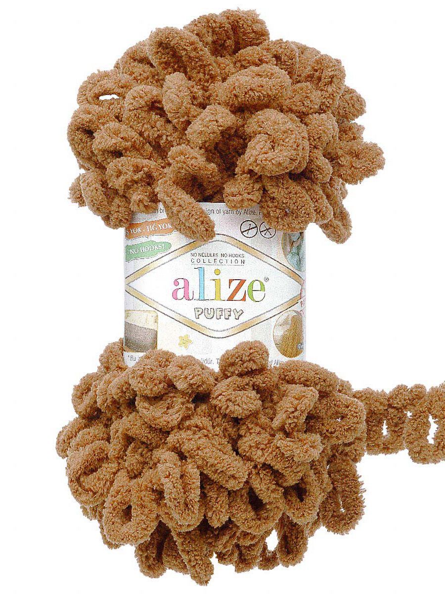 Пряжа для вязания Alize puffy 100 г 9 м микрополиэстер фантазийная плюшевая 321 Кофе Мокка 5 мотков - фото 4