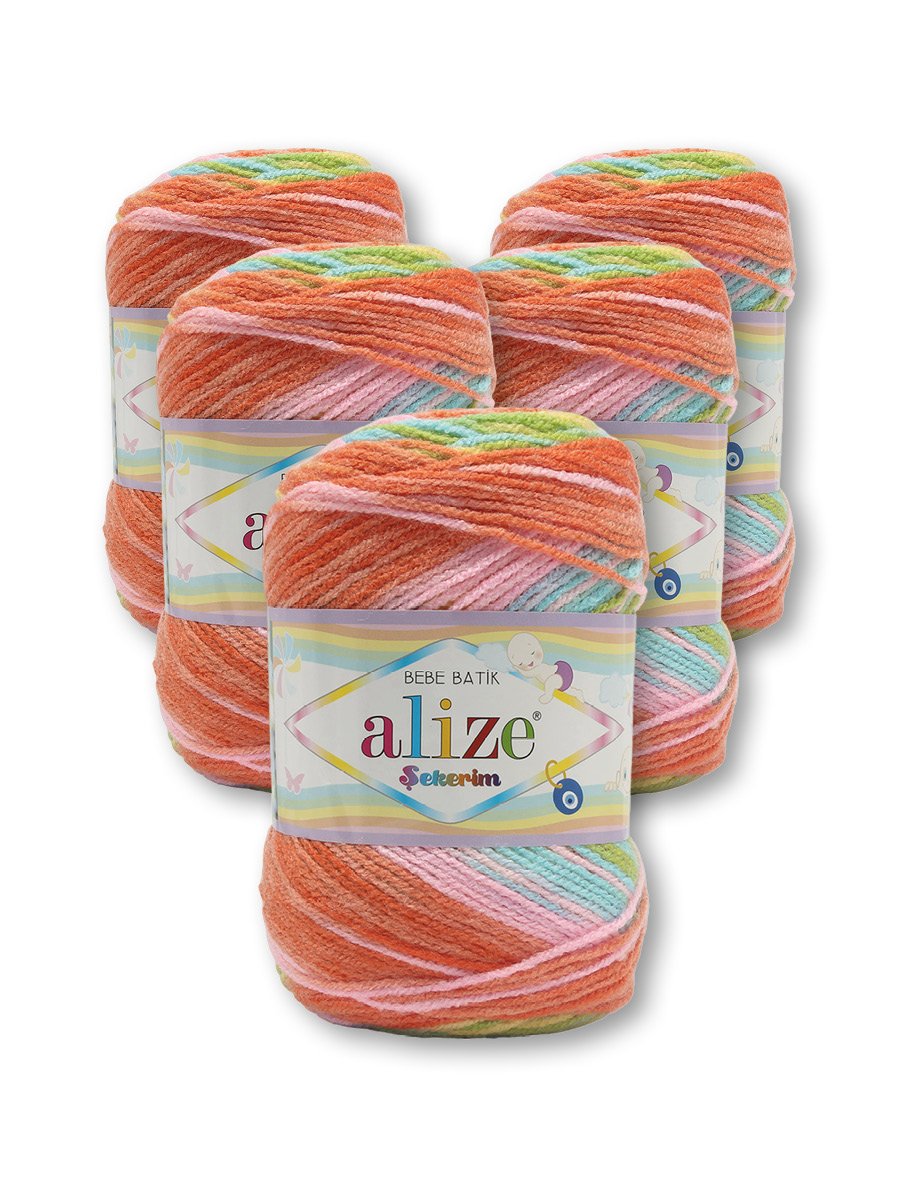 Пряжа для вязания Alize sekerim batik 100 гр 320 м акрил мягкая для детской одежды цвет 4400 5 мотков - фото 7