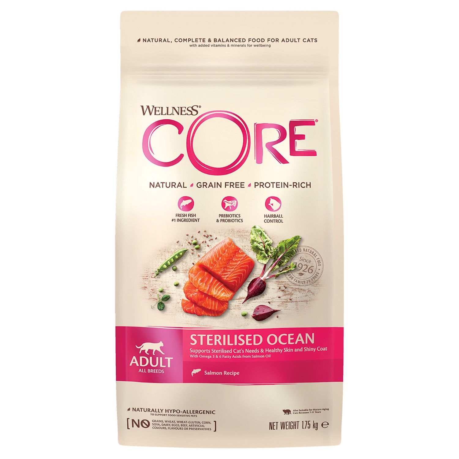 Корм для кошек Wellness CORE 1.75кг лосось для стерилизованных и кастрированных - фото 1