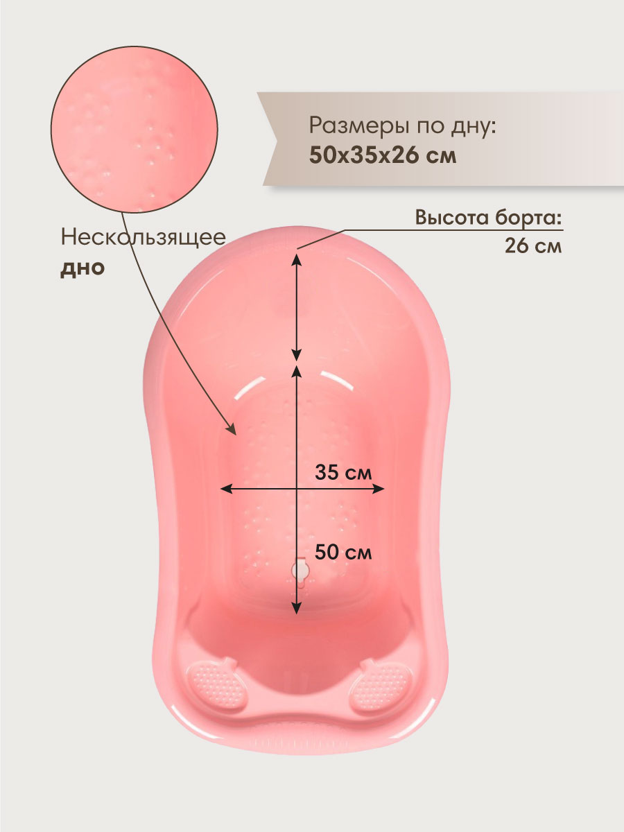 Ванночка OLANT BABY со сливом розовый - фото 2