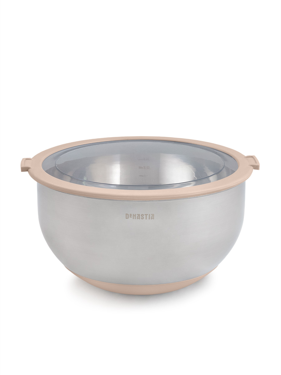 Миска DeNASTIA с прозрачной крышкой 5 л нерж.сталь бежевый A000336 - фото 7