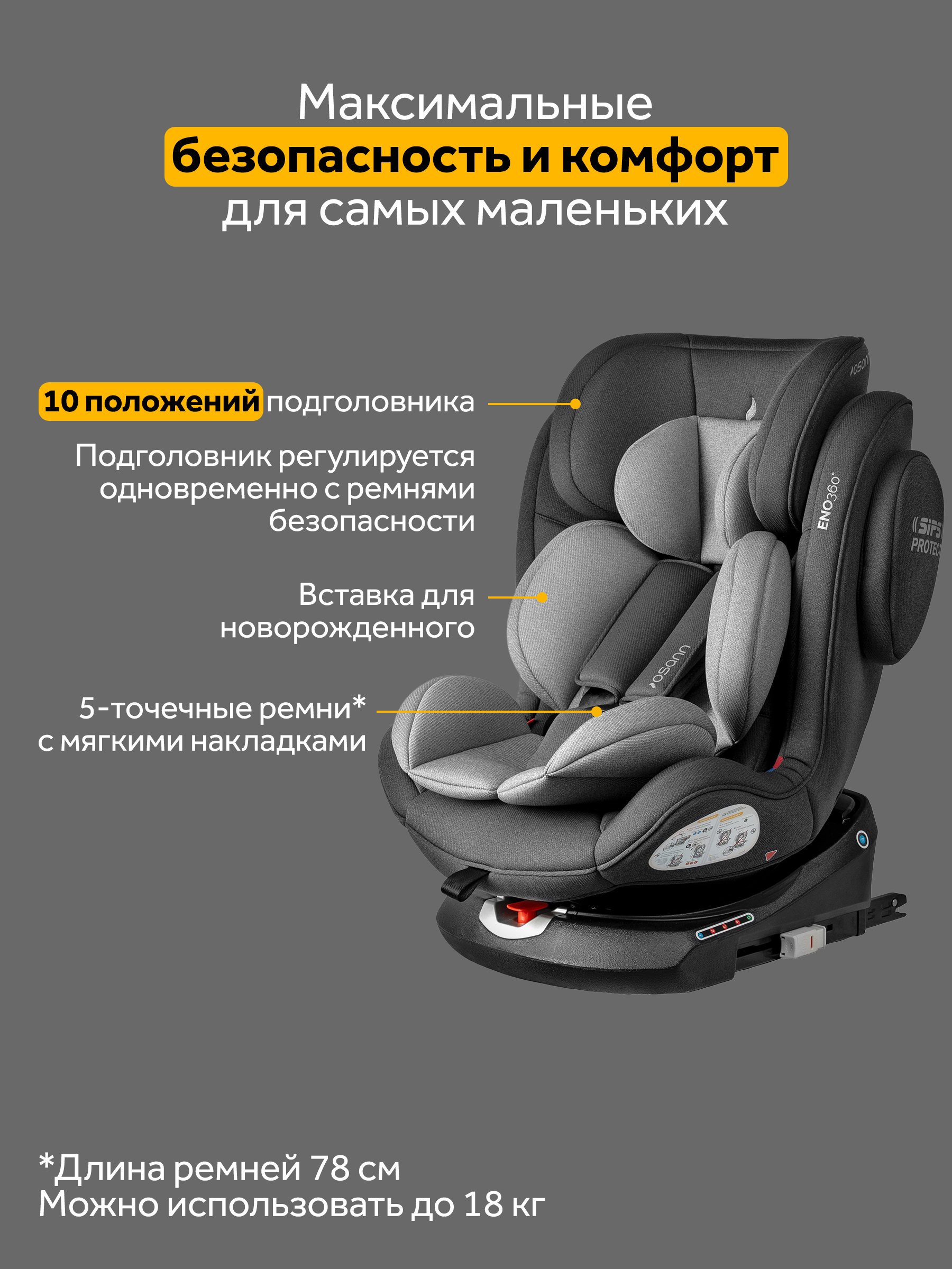 Автокресло Osann Eno 360 Universe Grey Isofix 0+/1/2/3 (0-36 кг) серый - фото 9