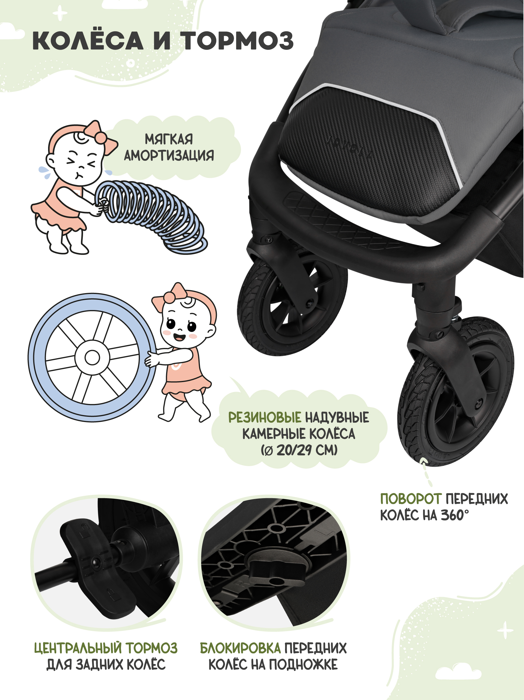 Коляска прогулочная JOVOLA Selena Air new темно-серый - фото 10