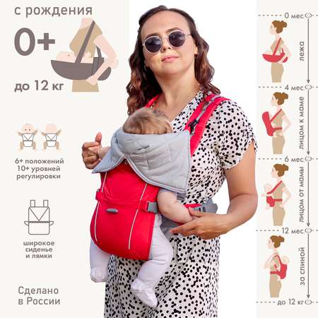 Рюкзак-кенгуру Чудо-чадо переноска с 0 мес BabyActive Vikont красный