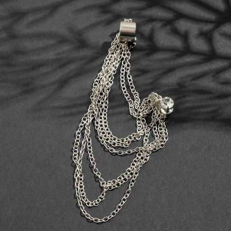 Серьга Кафф 8 цепочек цвет серебро 6257829