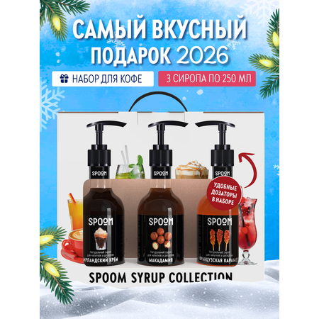 Набор сиропов SPOOM Ирландский крем Французская карамель Макадамия для кофе 3шт 250мл + 3 дозатора