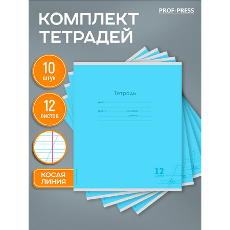 Тетрадь Prof-Press косая линейка 12 лист. 10 шт.
